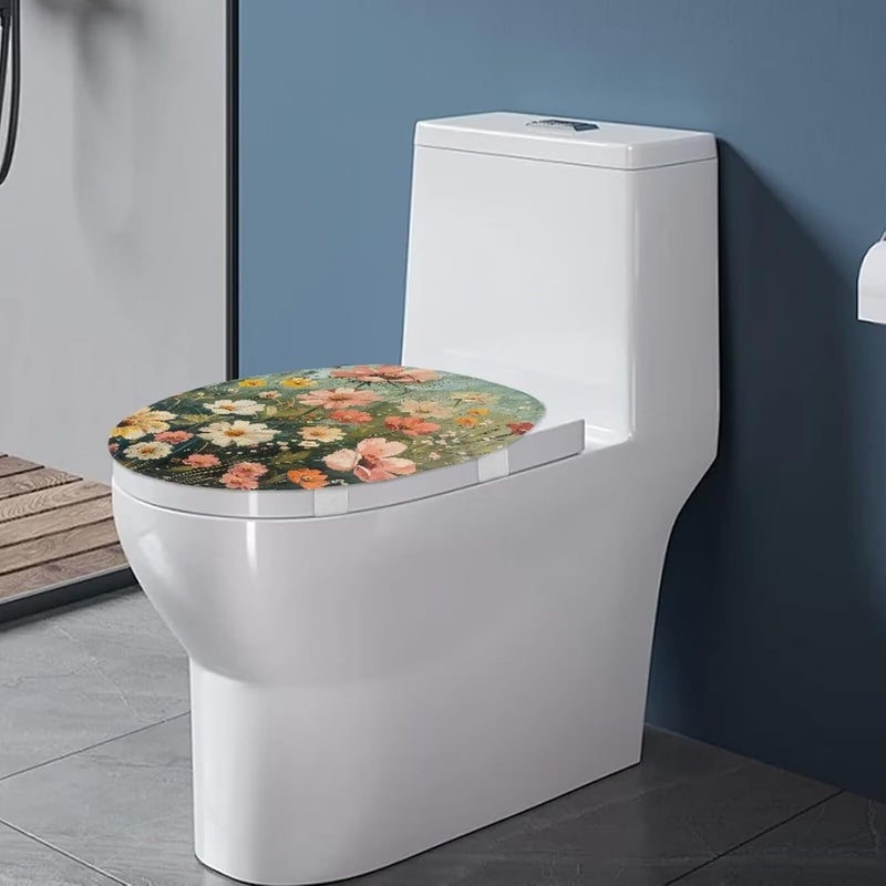 Flashideas Floral Print Toilet Lid Cover Toilet Seat Covers for Bathroom Super Soft Toilet Tank Cover Seat Covers Fits Most Toilet Lids Machine Washable Bathroom Decoration Accessories - Image 4
